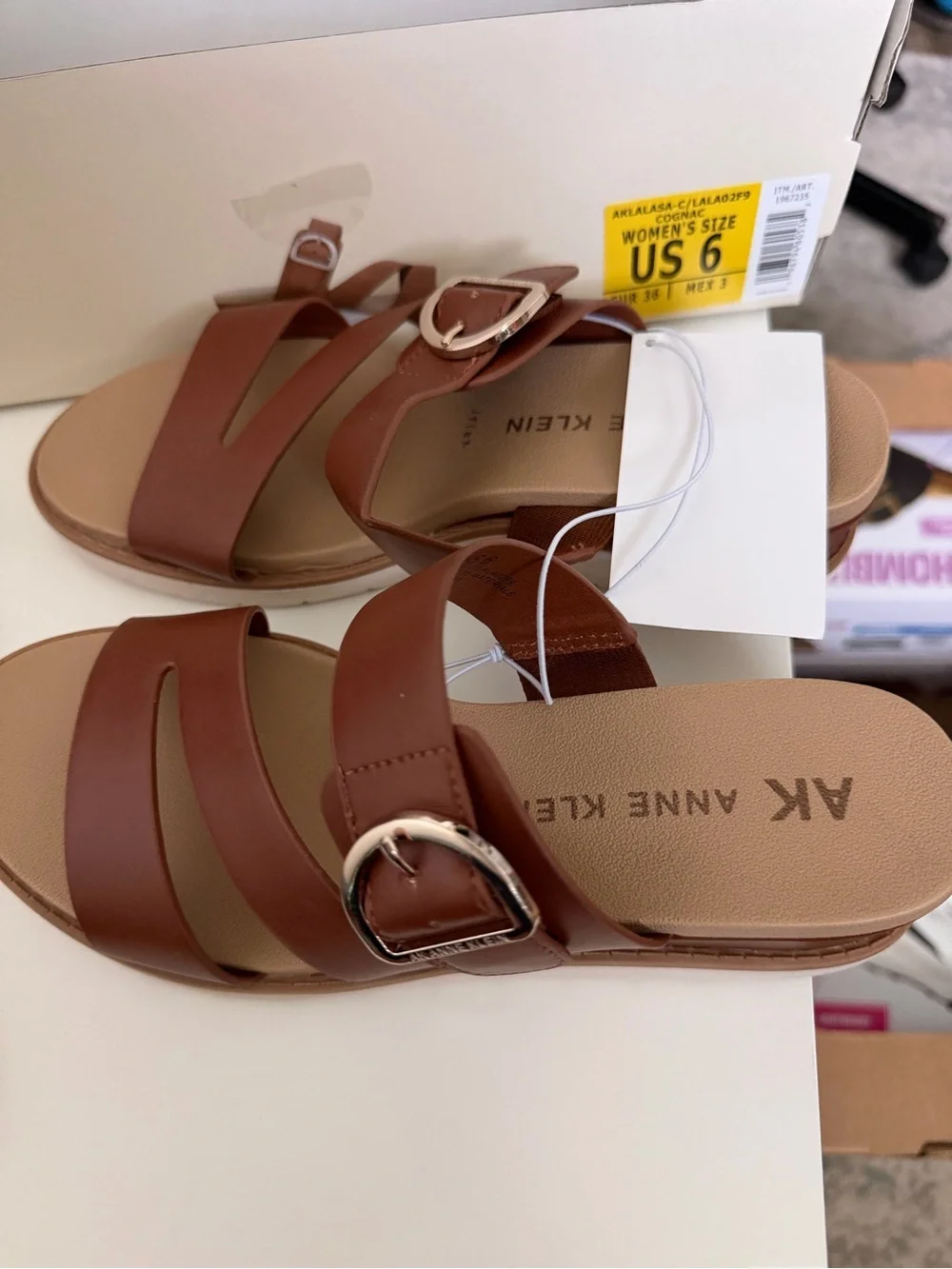 Anne Klein Brown Buckle Slide Sandals